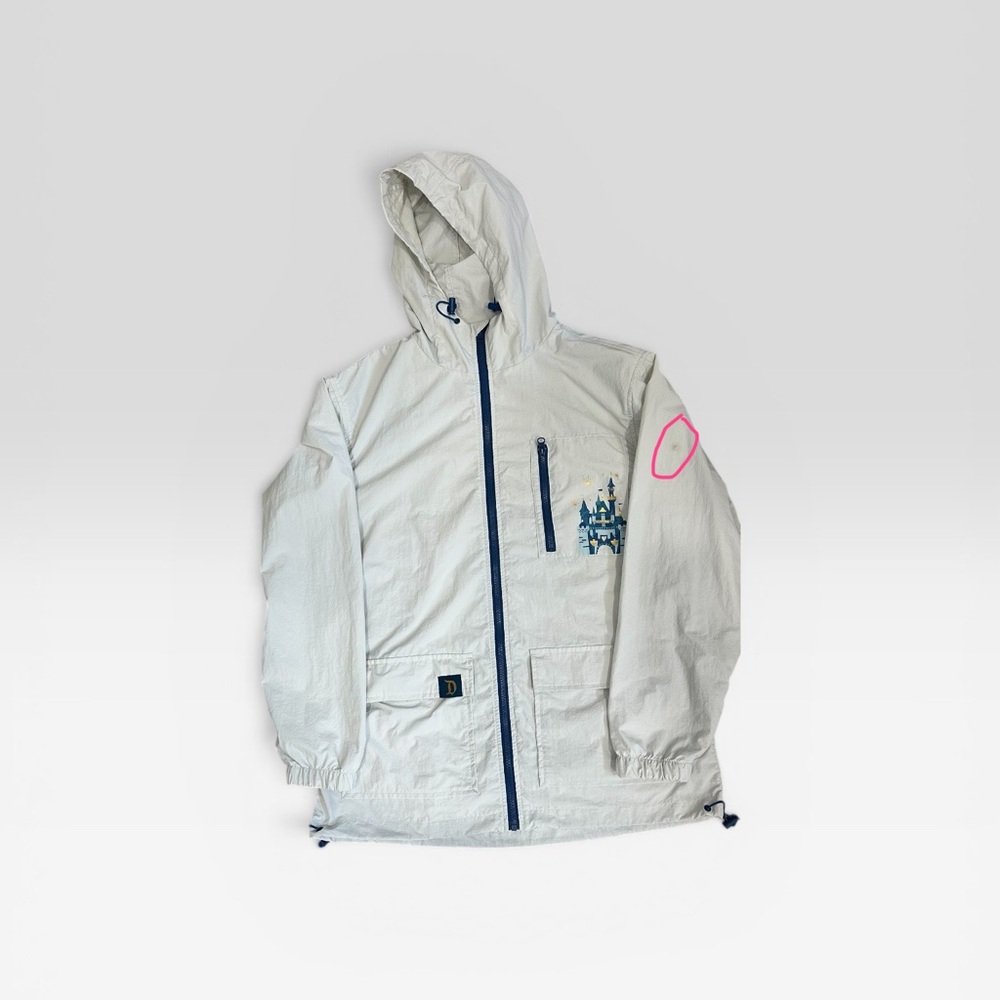 Disneyland Resort Windbreaker Jacket (S) Gray Hooded Lightweight Castle Graphic - Picture 6 of 10